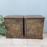 Indian Solid Wood Hand Carved Bedside Brown